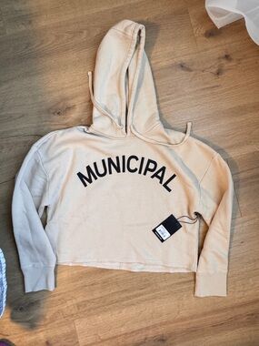 Women's Beige Cropped Hoodie Sweatshirt